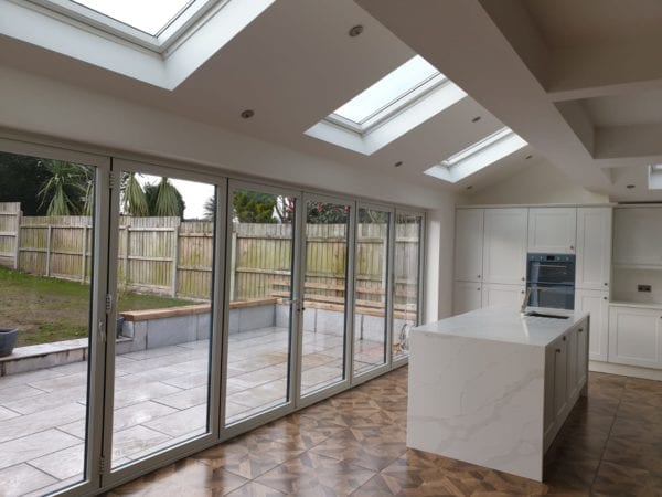 Kitchen extension with bifold doors in Liverpool by Allerton Windows.