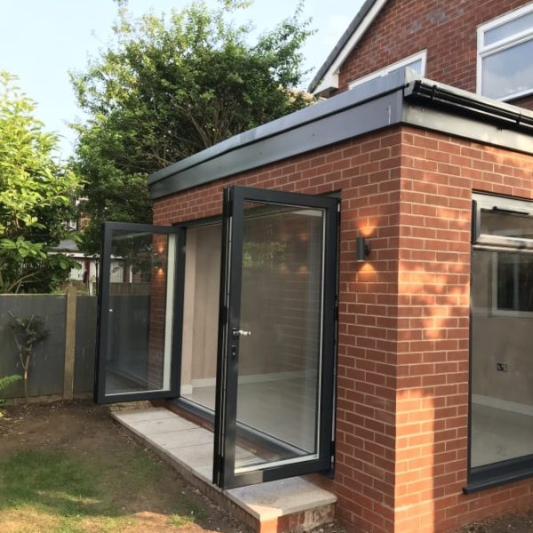 Single storey home extension with bifold doors by Allerton Windows.