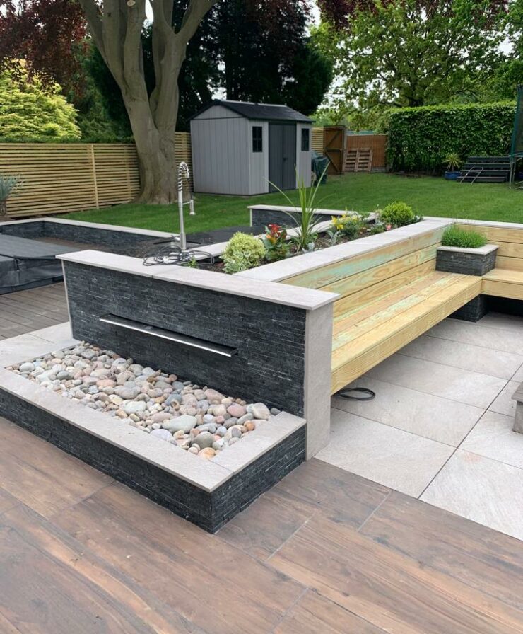 New streamlined zoned garden seating in luxury property refurbishment in liverpool.