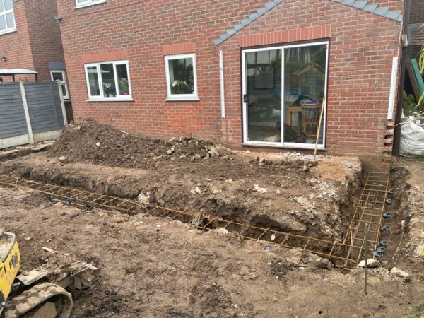 Base work for Penrose Gardens kitchen conservatory extension by Allerton Windows.