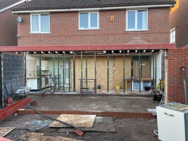 Base work for Penrose Gardens kitchen conservatory extension by Allerton Windows.