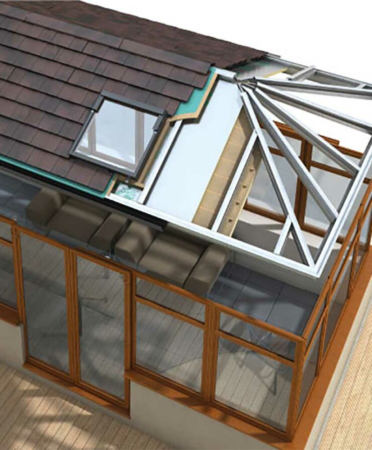 Birdseye view of the details within the Guardian Warm Roof Systems for conservatory roof replacements.