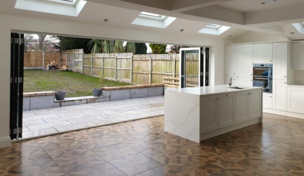 Kitchen extension with bifold doors in Liverpool by Allerton Windows.