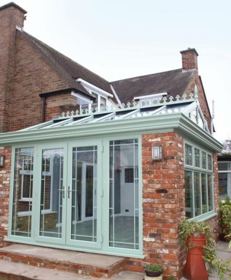 Finished orangery extension with french doors in Liverpool.