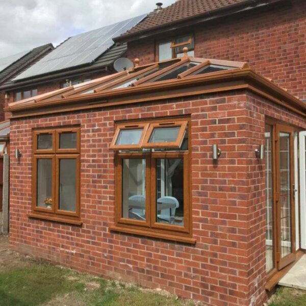 Classic wood-effect orangery extension in Chester.