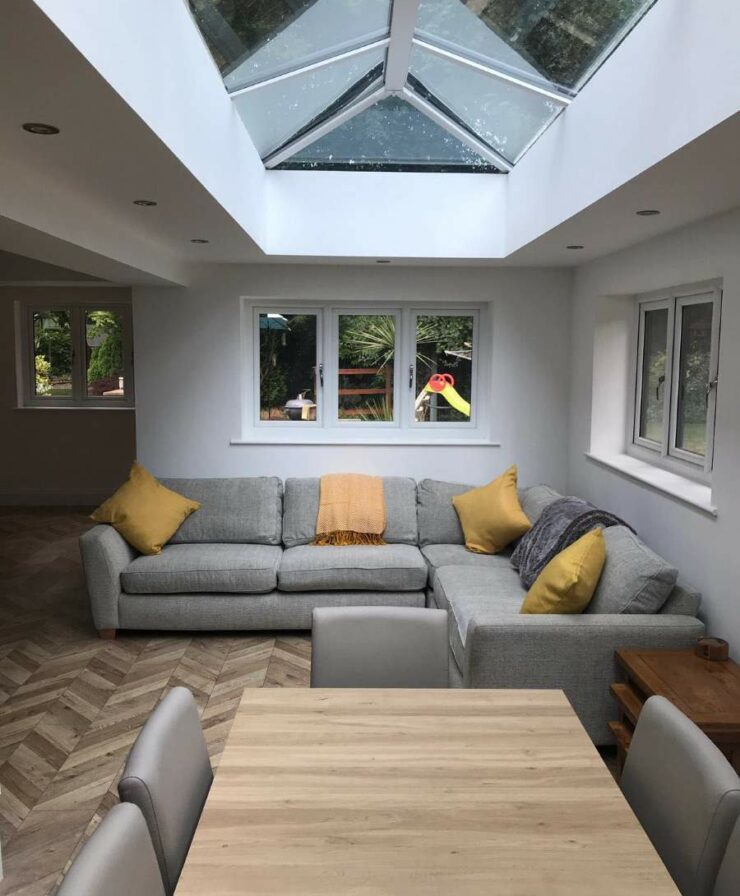 Living and dining room home extension by Allerton Windows.